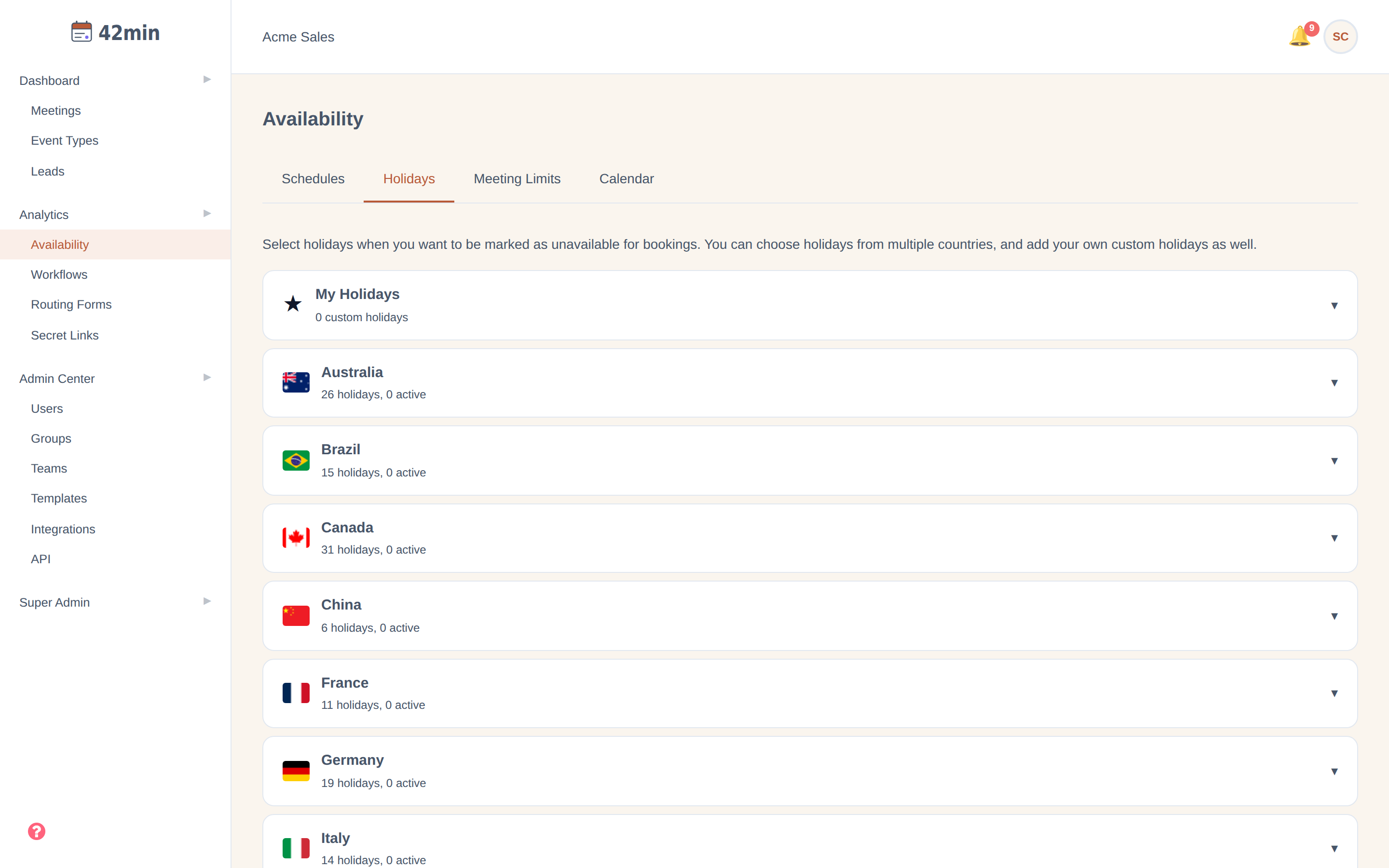 42min auto-holiday blocking across countries