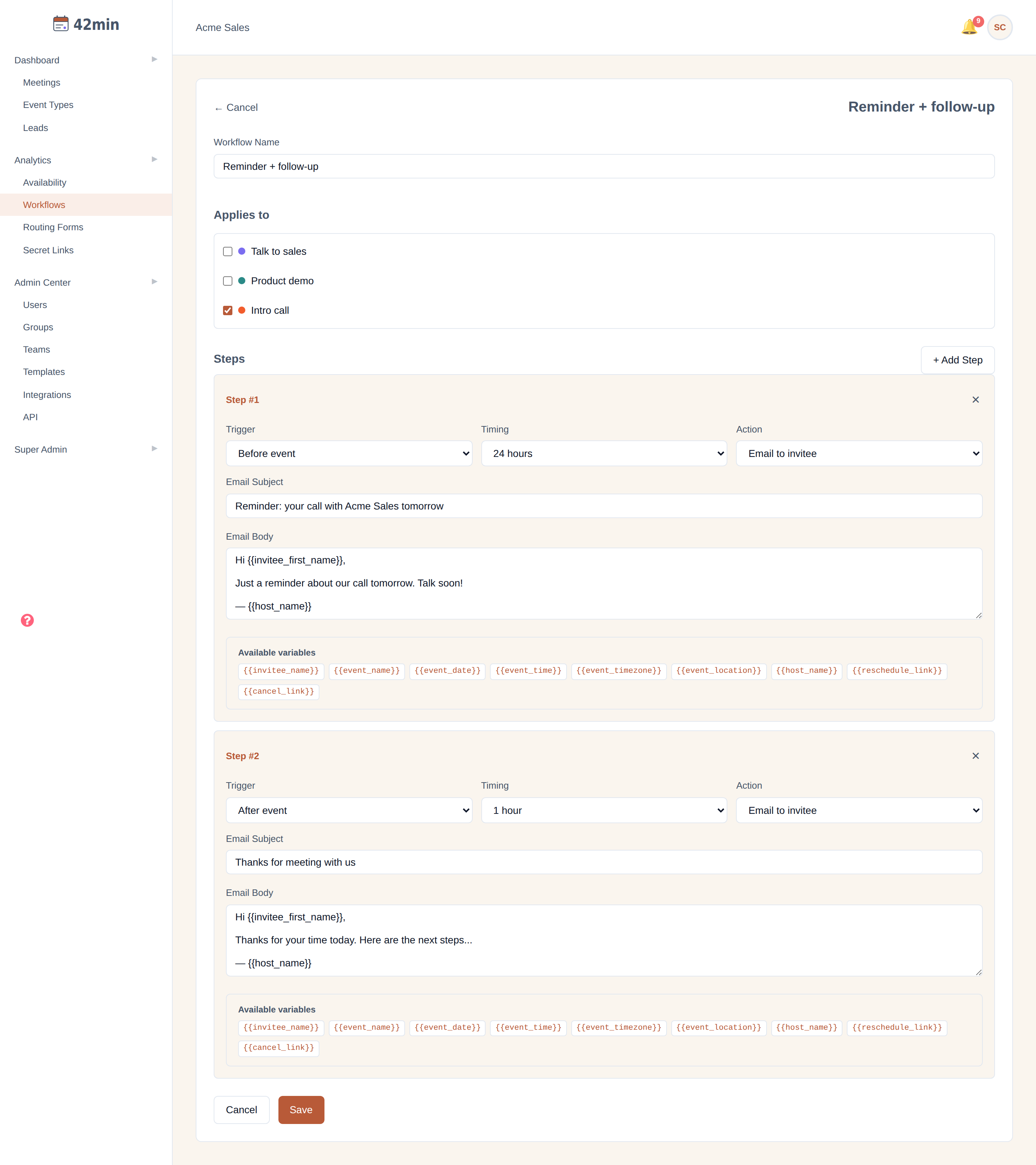 42min automated workflow steps editor